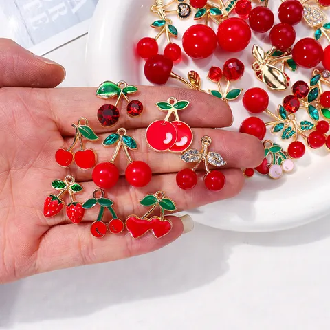 Ciondoli Ciliegia in Lega con Strass e Perla Artificiale Pendente Frutta Smaltata per Fai da Te Collana Bracciale Portachiavi Decorazione Gioielli
