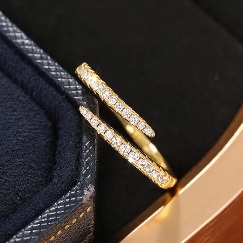 Simple Zirconia Nail Open Adjustable Ring For Women Fashion Copper Geometric Finger Ring European Style Jewelry Gift