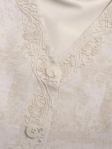 Damen Neo-chinesischer Stil Weste Mit Blumenstickerei V-Ausschnitt Schlanke Passform Jacquard Ärmelloses Top Haferflockenfarben