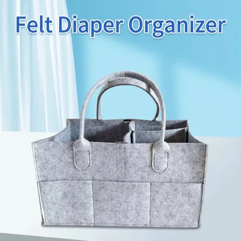 Organizador de Pañales Portátil para Bebé Cesta de Almacenamiento de Fieltro Bolsa de Pañales con Compartimentos Bolsillos