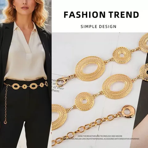 Elegante Catena in Vita in Metallo Geometrico Cavo Gioielli Cintura a Maglie Regolabile Per Donna Accessorio Per Il Corpo Catena a Maglie Decorativa