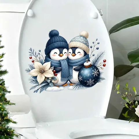 Natale Carino Pinguino Adesivi Sedile del Gabinetto Cartone Animato Inverno PVC Impermeabile Bagno Decorazione Adesivi Decal