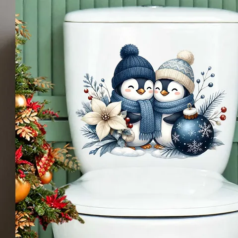 Natale Carino Pinguino Adesivi Sedile del Gabinetto Cartone Animato Inverno PVC Impermeabile Bagno Decorazione Adesivi Decal