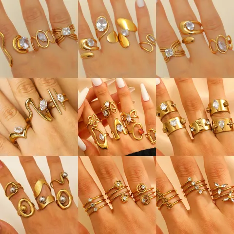 Fashion Stainless Steel Zircon Ring Geometric Irregular Adjustable Open Finger Jewelry Light Luxury Elegant Women Accessory
