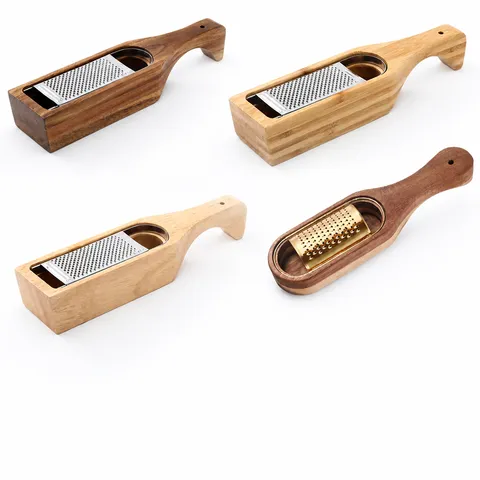 Râpe À Fromage Manuelle En Acier Inoxydable Avec Boîte De Rangement En Bois Pour Cuisine Gingembre Ail