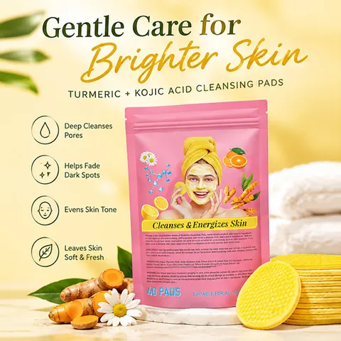 Kojic Acid Turmeric Cleansing Pads For Face Deep Cleansing Brightening Energizing Skin Soft Cotton Facial Pads For Daily Skincare