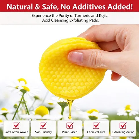 Kojic Acid Turmeric Cleansing Pads For Face Deep Cleansing Brightening Energizing Skin Soft Cotton Facial Pads For Daily Skincare