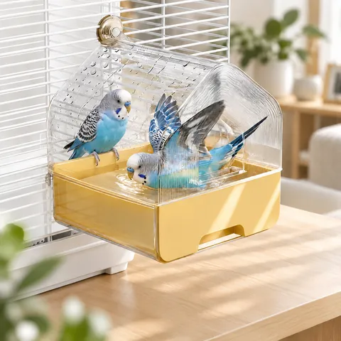 Transparent Plastic Parrot Bath Basin Bird Cage Hanging Shower Box Pet Bird Bathing Tub for Parakeet Cockatiel