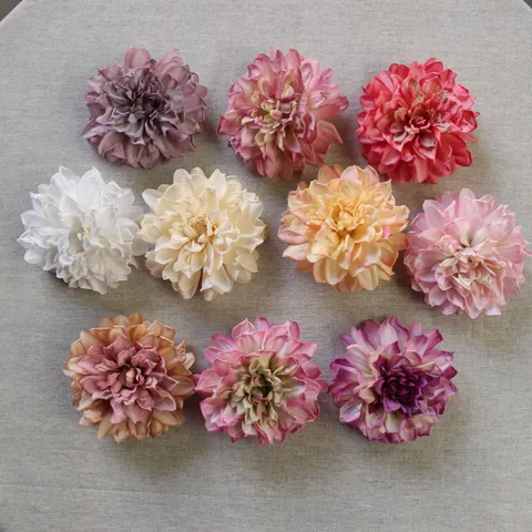 Cabeza de Flor de Dalia Artificial Tela de Seda Borde Tostado Vintage DIY Accesorios de Cabello Accesorios de Fotografía de Boda