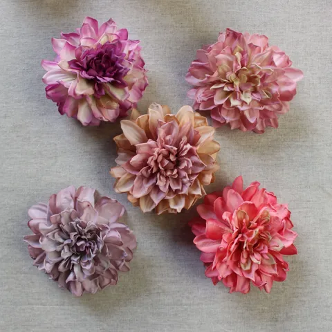 Cabeza de Flor de Dalia Artificial Tela de Seda Borde Tostado Vintage DIY Accesorios de Cabello Accesorios de Fotografía de Boda