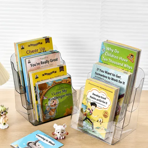 Estantería de Escritorio de Acrílico Transparente Soporte de Exhibición de Libros Ilustrados Claro Estante de Almacenamiento de Revistas Multicapa Para Oficina Hogar