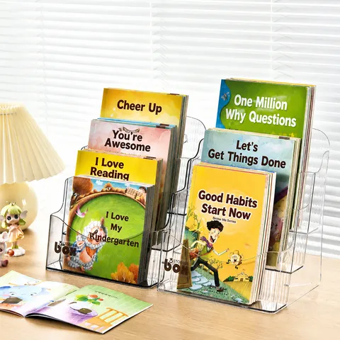 Transparent Acrylic Desktop Bookshelf Clear Picture Book Display Stand Multilayer Magazine Storage Rack For Office Home