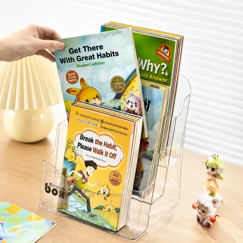 Transparent Acrylic Desktop Bookshelf Clear Picture Book Display Stand Multilayer Magazine Storage Rack For Office Home
