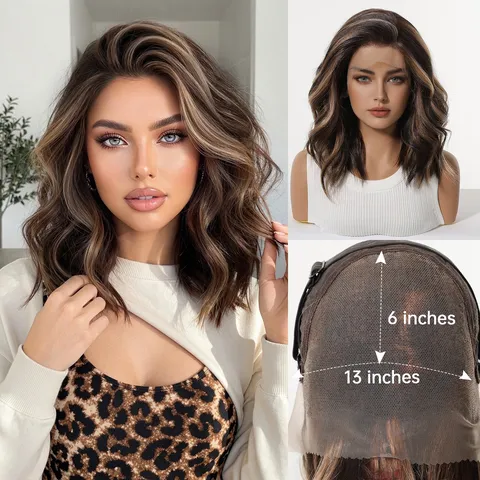 Large Area Lace Front Wig For Women Synthetic Water Wave Long Curly Hair Hand Tied Breathable Scalp Natural Daily Wig