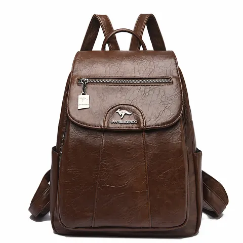 Dames Mode PU Leer Rugzak Retro Casual Reistas Student Schooltas Slijtvast Stiksel Rugzak