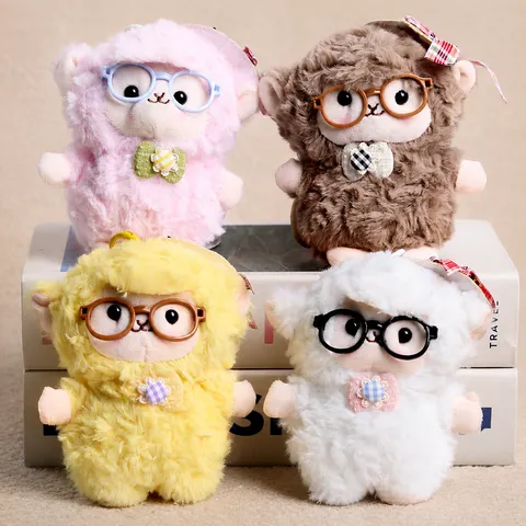 Cute Lamb Plush Keychain Toy Wearing Glasses Soft Stuffed Animal Sheep Doll Bag Backpack Decorative Charm Pendant Gift For Kids Women