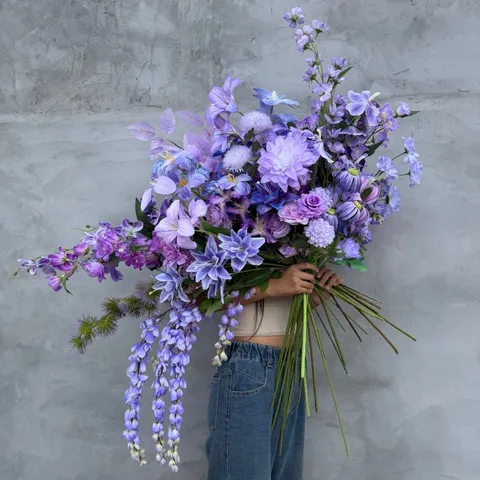 Purple Artificial Flowers Monet Style Silk Cloth PU Floral Stems For Wedding Hall Decor Faux Rose Lily Calla Lily Home Party Flower Arrangement