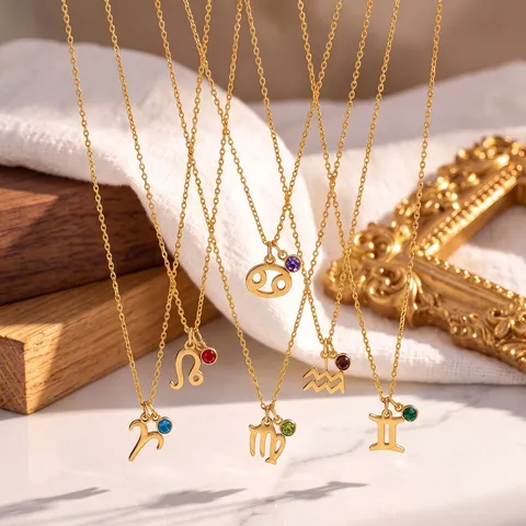 Exquisite Edelstahl Tierkreis Sternbild Anhänger Halskette Für Damen Bunte Strass Zwölf Zeichen Schmuck Geschenk Kette Halskette