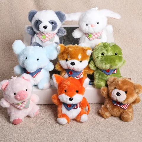 Creative Animal Plush Scarf Keychain Charm Cute Shiba Inu Panda Rabbit Dinosaur Stuffed Toy Bag Backpack Decoration Gift