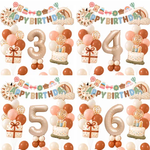 Retro Zon Regenboog Verjaardag Ballon Kit Inclusief Slinger Taart Cadeau Aluminiumfolie Ballonnen Voor Kinderfeestje Decoratie