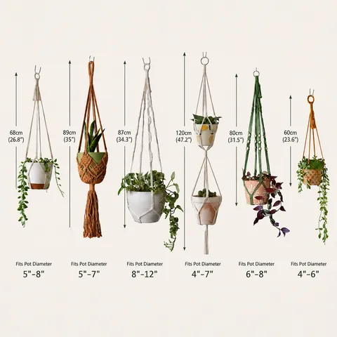 Suspension pour Plantes en Macramé Fait Main Corde de Coton Support de Plante Suspendu Intérieur Décoratif Style Bohème Avec Glands