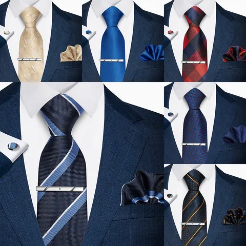 Men Luxury Jacquard Necktie Set With Pocket Square Cufflinks Tie Clip Polyester Business Wedding Formal Tie Accessories