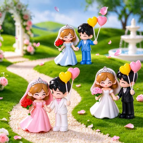 Micro-paysage Figurine de Couple de Mariage en Plastique DIY Boule de Cristal Cadre Photo Petit Ornement Décoration PVC Statues de Couple