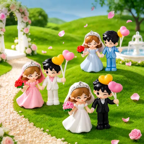 Micro-paysage Figurine de Couple de Mariage en Plastique DIY Boule de Cristal Cadre Photo Petit Ornement Décoration PVC Statues de Couple