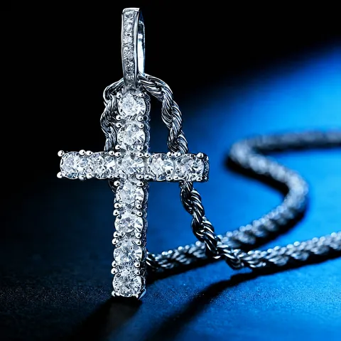 Hip Hop Kruis Hanger Ketting Voor Mannen Vrouwen Strass Koper Goud Zilver Verguld Sieraden Roestvrij Staal Touwketting Accessoire