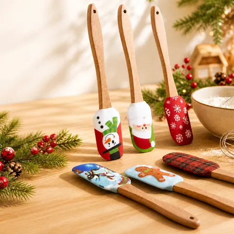 Spatula In Silicone Natalizia Con Manico In Legno Marisa Flessibile Resistente Al Calore Per Pasticceria