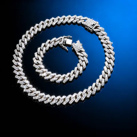 Cuban Link Ketting Halsketting Armband Legering Strass Iced Out Miami Hip Hop Streetwear Sieraden Voor Heren Dames