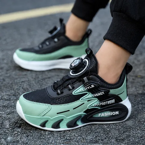 Kids Sporty Sneakers With Rotary Buckle Breathable Mesh Lightweight Non-slip Casual Running Shoes For Boys Girls Students