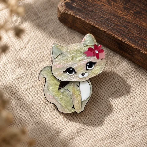 Cute Cat Brooch Pin Acrylic Marble Texture Cartoon Animal Badge For Women Men Korean Trendy Sweet Fashion Accessories