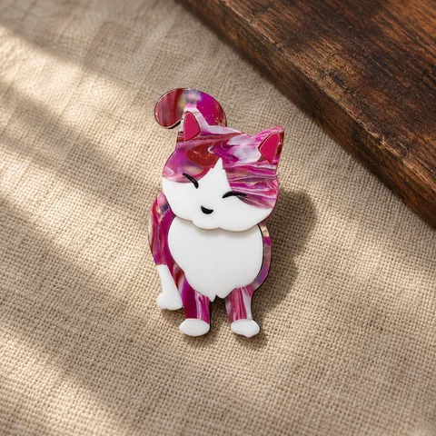 Cute Cat Brooch Pin Acrylic Marble Texture Cartoon Animal Badge For Women Men Korean Trendy Sweet Fashion Accessories