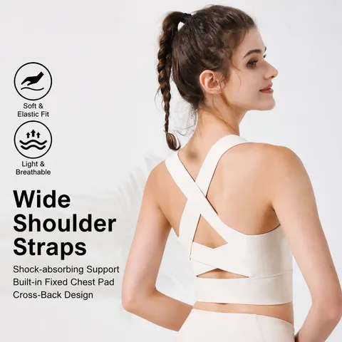 Women Seamless Cross Back Sports Bra Top Shockproof Padded Yoga Vest Breathable Workout Gym Fitness Activewear Top