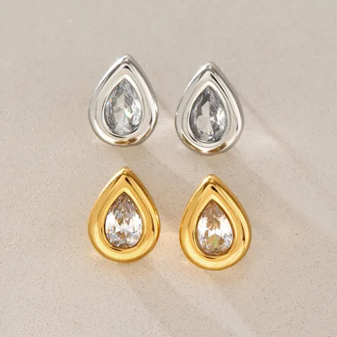 Stainless Steel Water Drop Zirconia Stud Earrings Titanium Steel Geometric Hoop Earrings Ear Cuff For Women Luxury Jewelry