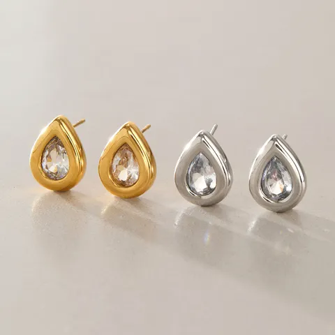 Stainless Steel Water Drop Zirconia Stud Earrings Titanium Steel Geometric Hoop Earrings Ear Cuff For Women Luxury Jewelry