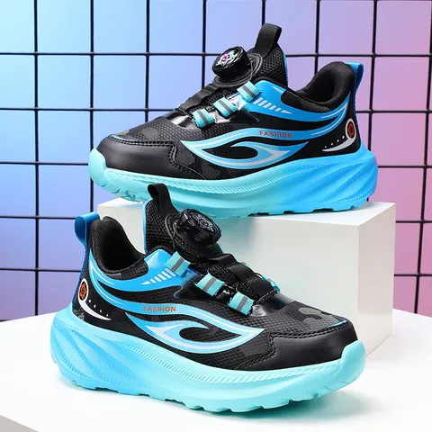 Boys Waterproof Running Shoes With Rotating Buckle Anti-Slip Soft Sole Kids Casual Sneakers Sports Shoes For School