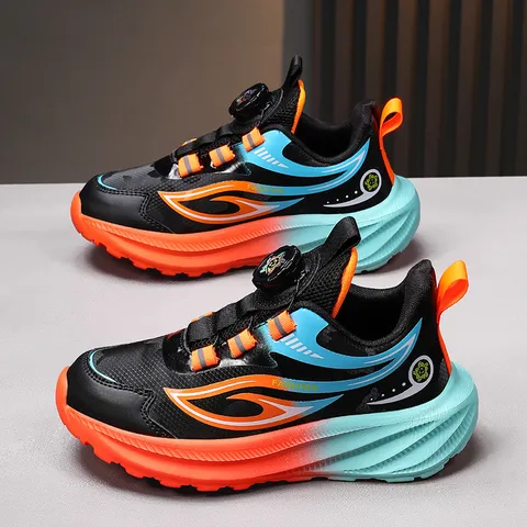 Boys Waterproof Running Shoes With Rotating Buckle Anti-Slip Soft Sole Kids Casual Sneakers Sports Shoes For School