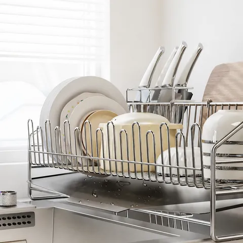 Escurridor De Platos De Acero Inoxidable 304 Acero Al Carbono Drenaje Automático Organizador De Cocina Soporte Para Cuencos Y Platos