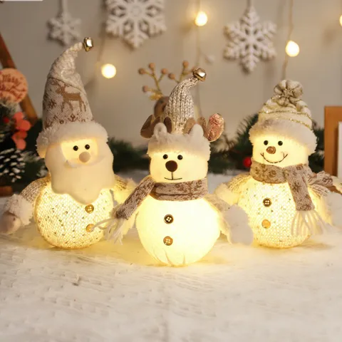 Adornos de Muñecas de Navidad Luminosos LED Papá Noel Muñeco de Nieve Reno Figura de Peluche Para Decoración de Fiesta Hogar Estilo Nórdico Mesa