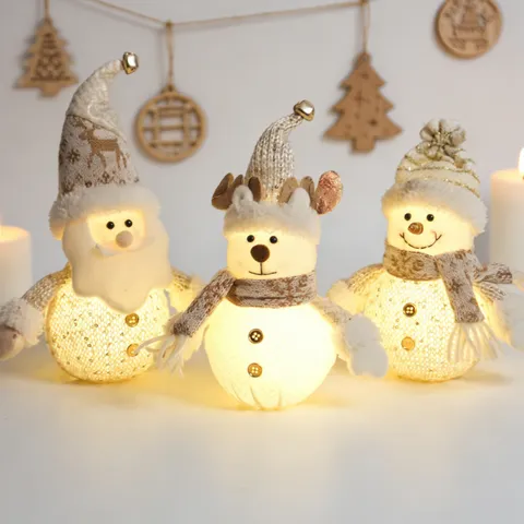 Adornos de Muñecas de Navidad Luminosos LED Papá Noel Muñeco de Nieve Reno Figura de Peluche Para Decoración de Fiesta Hogar Estilo Nórdico Mesa