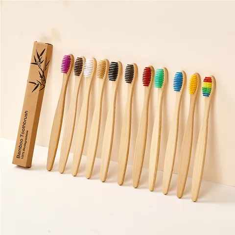 Brosse à Dents Naturelle en Bambou Écologique Biodégradable Poils Souples au Charbon Brosse à Dents Manuelle pour Hôtel Voyage Maison