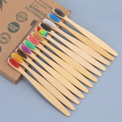 Brosse à Dents Naturelle en Bambou Écologique Biodégradable Poils Souples au Charbon Brosse à Dents Manuelle pour Hôtel Voyage Maison