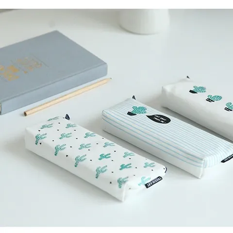 Estuche de Lona con Cactus Estilo Coreano Bolsa de Papelería Linda Gran Capacidad Caja de Lápices con Cremallera para Escuela Oficina Estudiantes