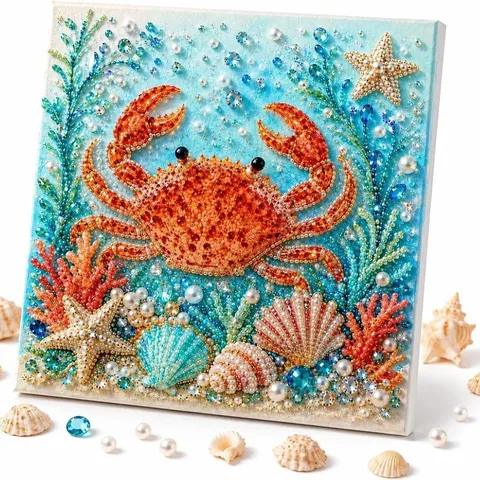 Pintura de Perlas Artificiales y Strass Tema Océano Lienzo Arte Delfín Tortuga Pulpo Decoración de Pared Hecha a Mano