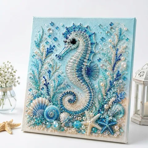 Pintura de Perlas Artificiales y Strass Tema Océano Lienzo Arte Delfín Tortuga Pulpo Decoración de Pared Hecha a Mano