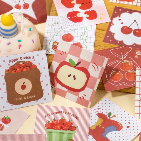 Libro de Pegatinas para Bloc de Notas Mini de 50 Hojas Patrón de Comida y Fruta de Dibujos Animados Vintage Scrapbooking Pegatinas Decorativas
