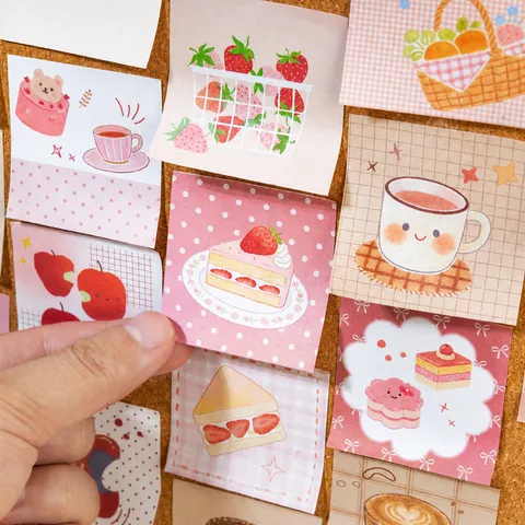 Libro de Pegatinas para Bloc de Notas Mini de 50 Hojas Patrón de Comida y Fruta de Dibujos Animados Vintage Scrapbooking Pegatinas Decorativas