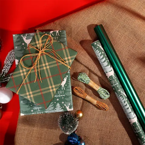 Rollo de Papel de Regalo de Navidad Papel Estucado Patrón de Cuadros de Reno Tamaño Grande Papel de Embalaje de Regalo para Fiestas de Cumpleaños Festivas